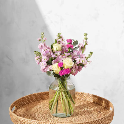 Delicate Pastel Bouquet with Pink and White Roses