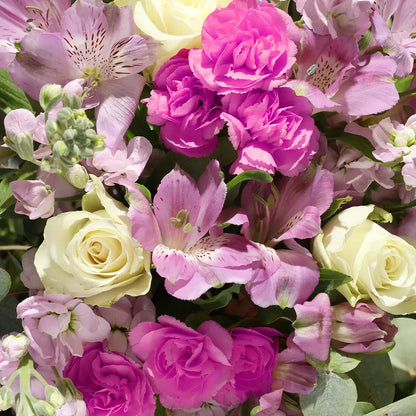 Delicate Pastel Bouquet with Pink and White Roses