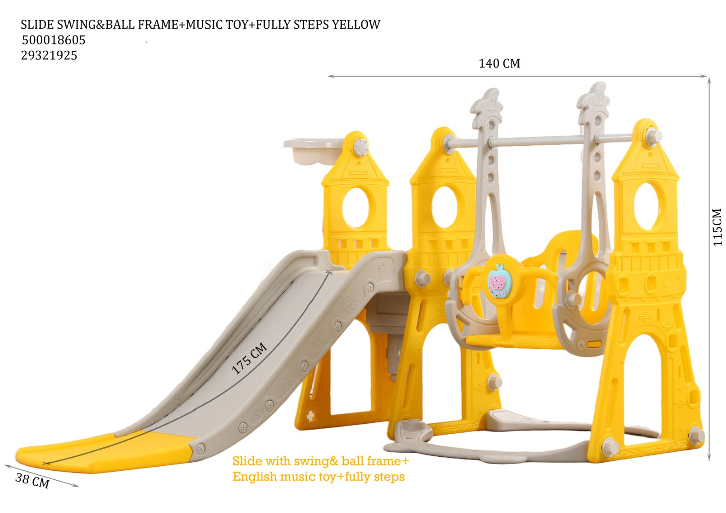 SLIDE SWING & amp BALL FRAME+MUSIC TOY+FULLY STEPS YELLOW