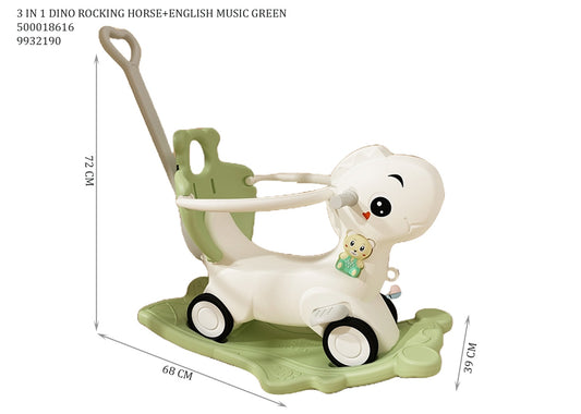 3 IN 1 DINO ROCKING HORSE+ENGLISH MUSIC GREEN