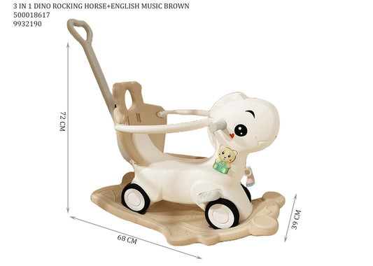 3 IN 1 DINO ROCKING HORSE+ENGLISH MUSIC BROWN