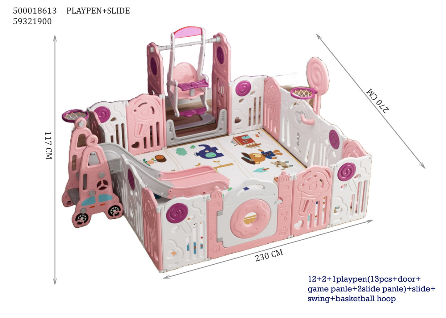 PLAYPEN+SLIDE+SWING+BASKETBALL PINK