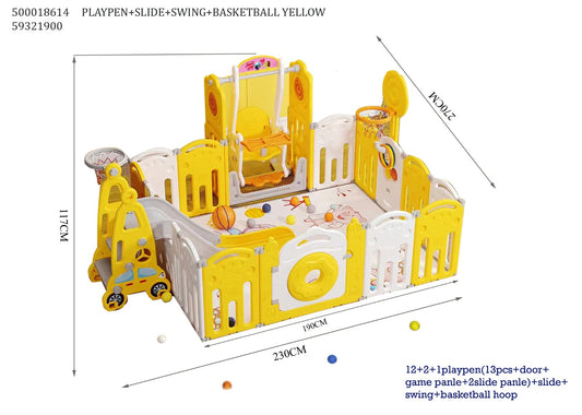 PLAYPEN+SLIDE+SWING+BASKETBALL YELLOW