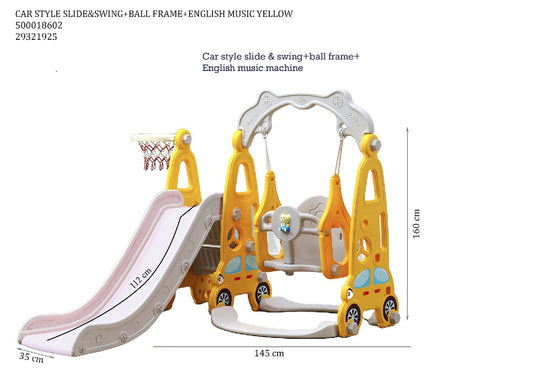 CAR STYLE SLIDE & amp SWING+BALL FRAME+ENGLISH MUSIC YELLOW