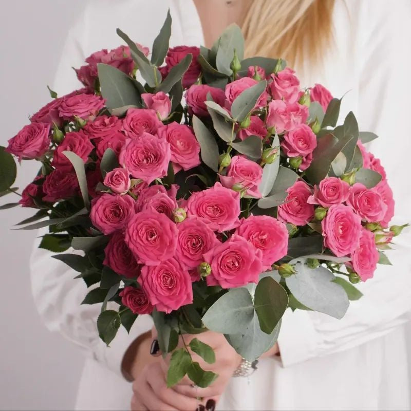 MAJESTIC PINK ROSE BOUQUET WITH EUCALYPTUS