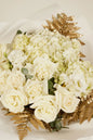 Elegant White Floral Bouquet with Golden Ferns