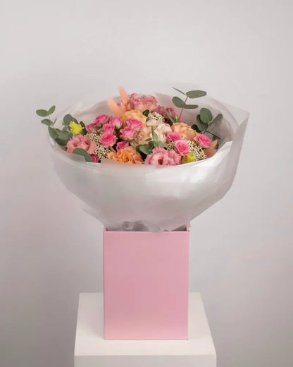 Luxurious Bouquet with Pink Roses, Peach Blooms, and White Hydrangeas