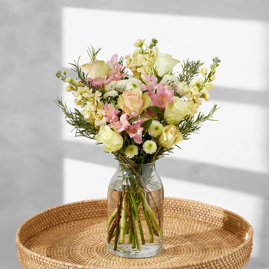 Elegant Spring Bouquet with White Roses, Pink Lilies, and Daisies