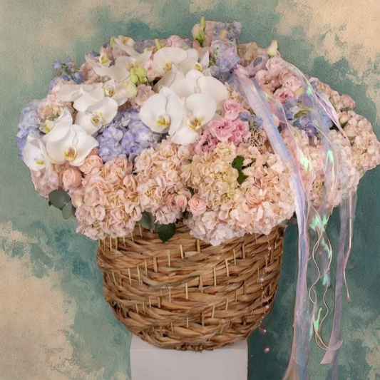 31 Stems Elegant Floral Arrangement in Woven Basket